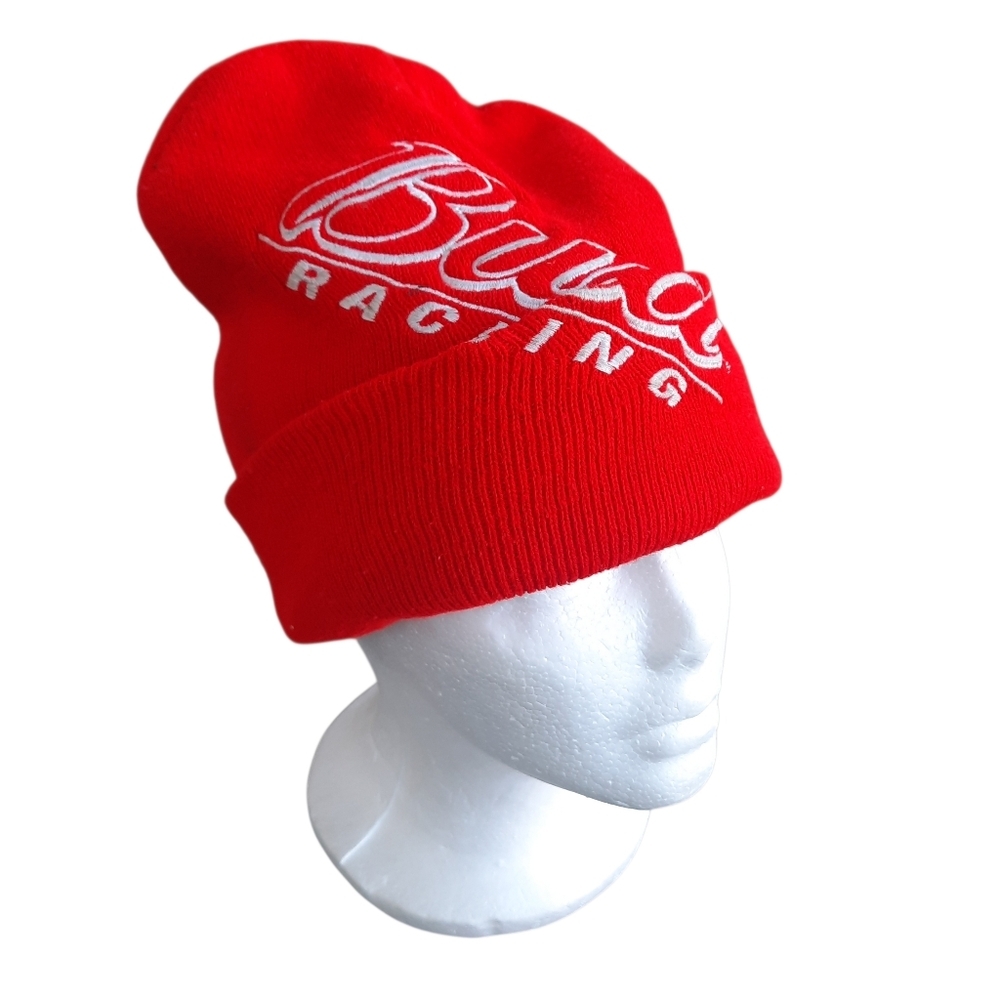 Vintage 2002 Y2K Bud Racing Embroidered Red Knit Beanie Stocking Hat Unisex OS